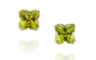 Mauboussin: Pair Of White Gold and Peridot Stud Earrings