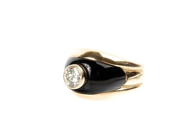 Men's Diamond, Black Onyx, 14k Yellow Gold Ring.