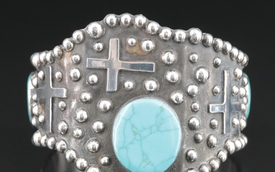 Mexican Sterling Turquoise Cross Cuff Bracelet