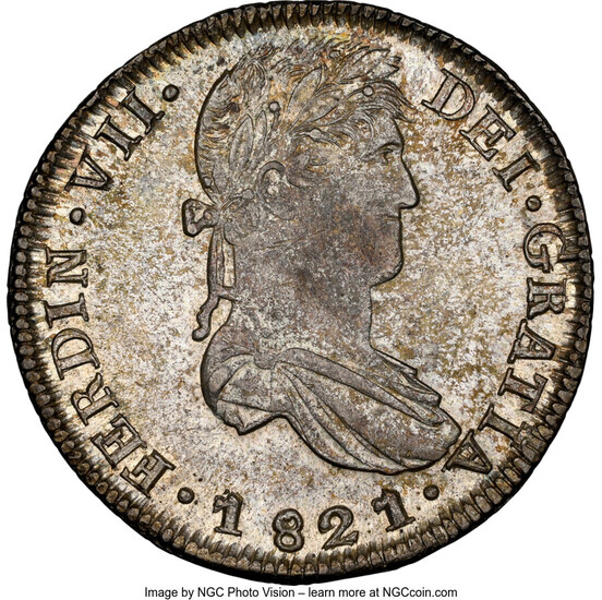 Mexico: , Zacatecas. Ferdinand VII "Royalist" 8 Reales 1821 Zs-RG MS62 NGC,...