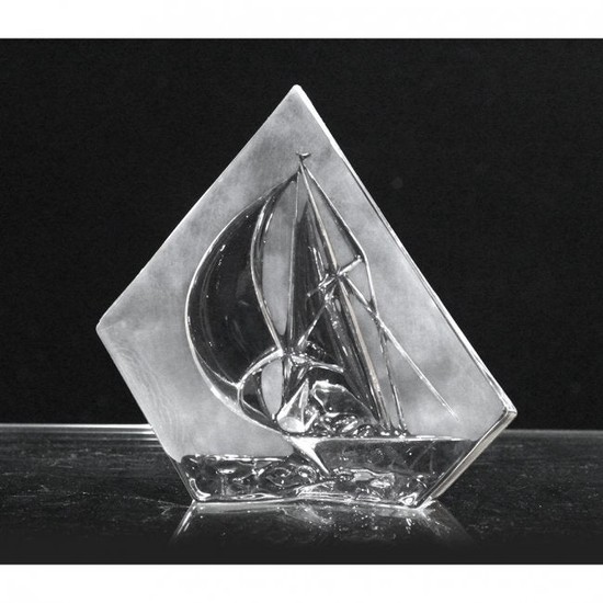 Mid-Century Modern Crystal Glass Boat Sculpture