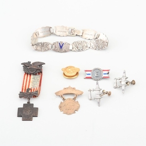 Military Pins, Medal, and Sterling Silver Bracelet