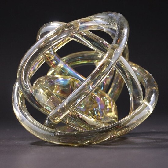 Modern Design Yellow Iridescent Glass Knot Sculpture
