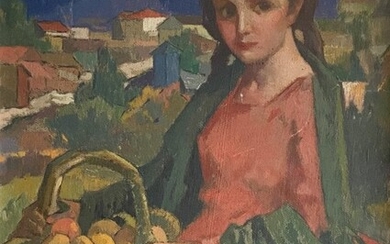 Modernist Portrait Of Woman In Landscape, Signed