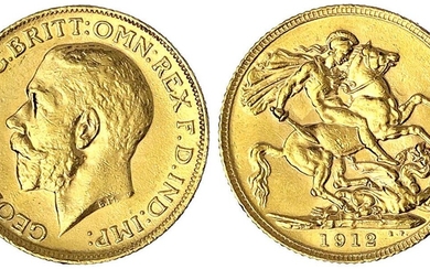 Monnaies et médailles d'or étrangères, Grande-Bretagne, George V, 1910-1936, Souverain 1912. Tueur de dragon. 7,99...