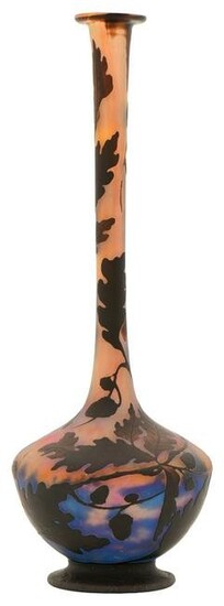 Muller Frères Cameo Glass "Oak Leaf" Bottle Vase