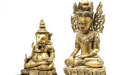 Myanmar, a gilt-wood figure of Buddha, 20th century and Thailand, a Ratnakosin bronze figure of Ganesha, 20th century