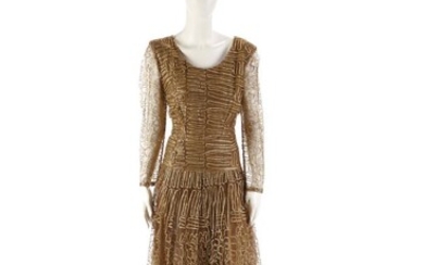 Autore non identificato, Short dress, embroidered bronze and golden silk.