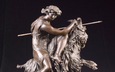 Naar Philippe-Laurent Roland - Sculpture, Een Bacchante op een geit - 44 cm - Bronze (patinated) - 1880