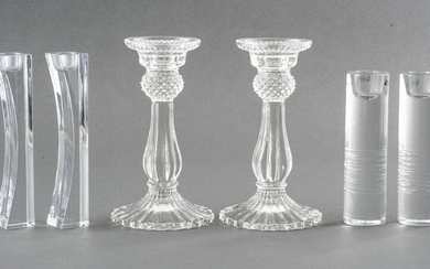 Nambe, Atlantis and Unmarked Glass Candlesticks, 6