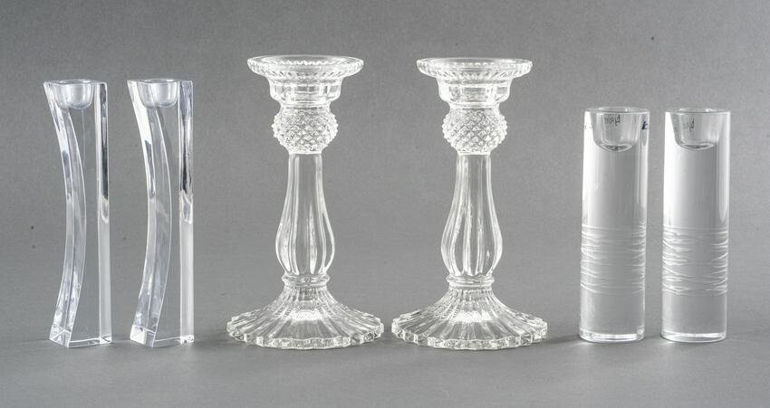 Nambe, Atlantis and Unmarked Glass Candlesticks, 6