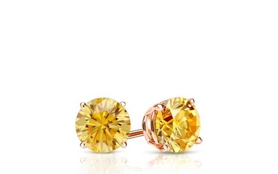 Natural 0.25 CTW Yellow Diamond Stud Earrings 14K Rose Gold