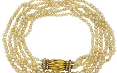 Natural Saltwater Pearl Necklace with Diamond Gold