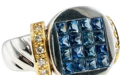 Natural Sapphire Diamond Ring 18K White Genuine