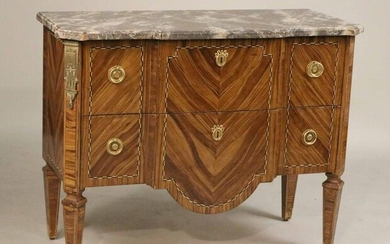 Neoclassical Style Faux Bois Marble Top Commode