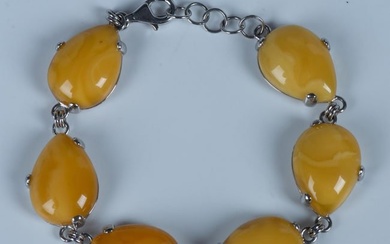Nice Unique Sterling Silver and Baltic Amber Bracelet