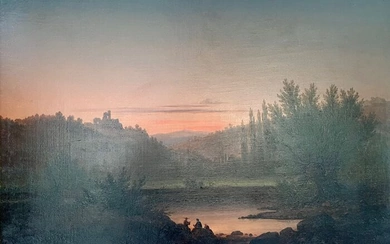 Nicolas Prevost (1817-1864) - Animated lakeside at dusk
