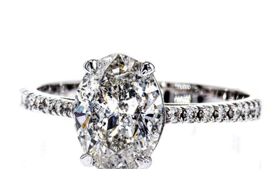 No Reserve Price - 2.11 Tcw Oval Diamond Ring Engagement ring - White gold - 2.01ct. Round Diamond - Diamond
