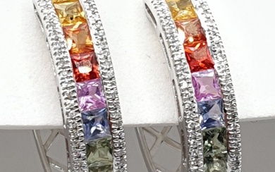 No Reserve Price - Earrings - 18 kt. White gold Sapphire - Diamond