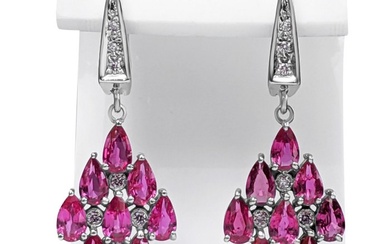 No Reserve Price Earrings - White gold 3.53ct. Ruby - Diamond