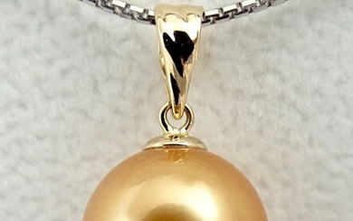 No Reserve Price - Golden South Sea Pearl, Natural 24K Golden Saturation, Round, AAA 11.66 mm - 18 kt. Yellow gold - Pendant