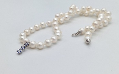 No Reserve Price - Necklace - 18 kt. White gold Pearl - Diamond