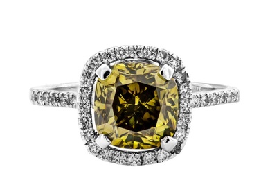 No Reserve Price - Ring - 14 kt. White gold - 4.00 tw. Yellow Diamond (Natural coloured) - Diamond
