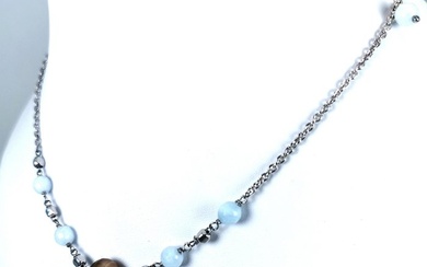 No Reserve Price - Tahiti pearl chocolate BQ Ø 10x11 mm - 925 Silver, Tahitian pearls - Necklace - Aquamarines