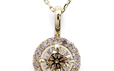 No reserve price - 0.90 Carat Fancy Yellow Brown and Pink Diamonds - Pendant - 14kt gold - Yellow gold