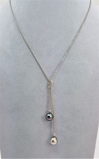 No reserve price - 9x10mm Tahitian Pearl Drops - 925 Silver - Necklace