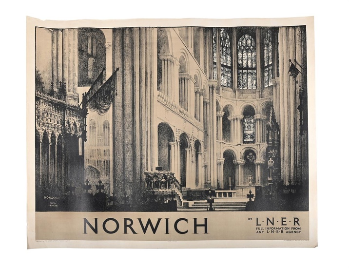 ORIGINAL POSTER ADVERTISING TRAVEL BY TRAIN TO NORWICH