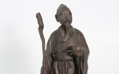 Okimono (1) - Bronze - Murada Hiro（b1936） - Graceful bronze sculpture of a long-lived old man - Japan - Shōwa period (1926-1989)