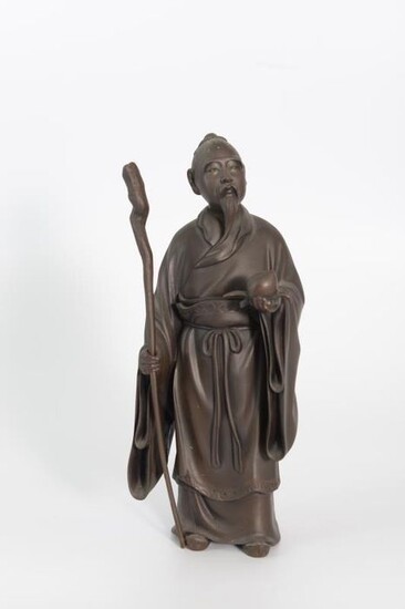 Okimono (1) - Bronze - Murada Hiro（b1936） - Graceful bronze sculpture of a long-lived old man - Japan - Shōwa period (1926-1989)