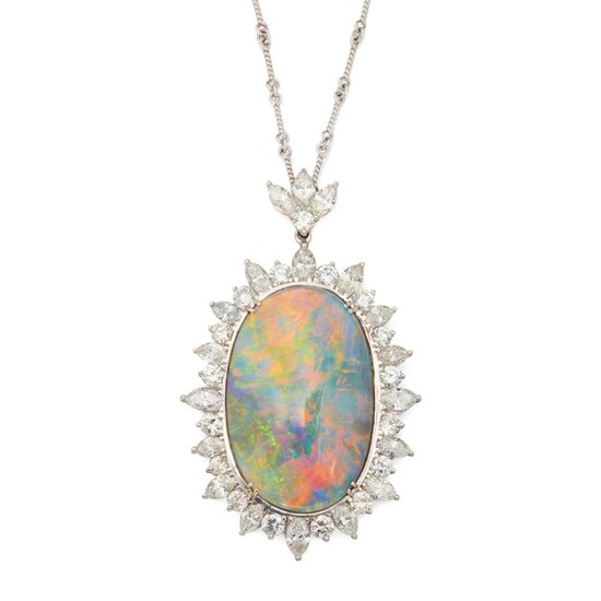 Opal and Diamond Pendant Necklace