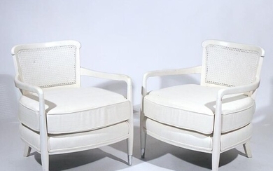PAIR CONTEMPORARY CANE BACK LOUNGE CHAIRS