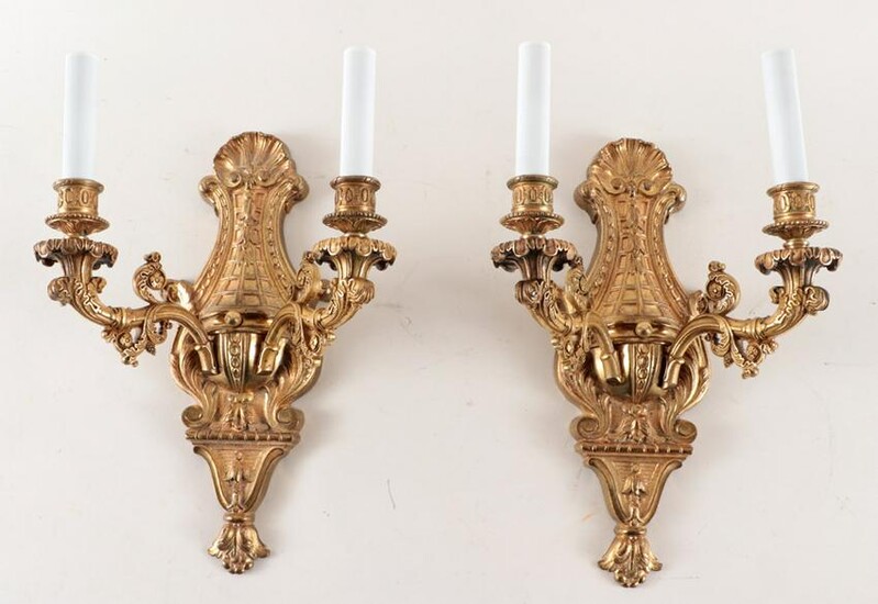 PAIR EMPIRE STYLE GILDED BRONZE WALL SCONCES