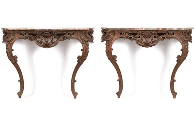 PAIR ITALIAN ROCOCO STYLE MARBLE TOP CONSOLES