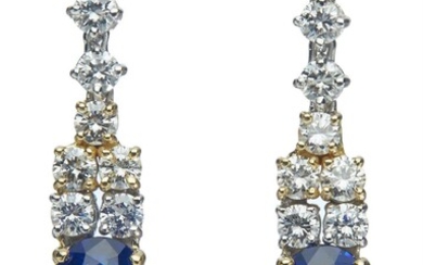 PAIR OF 18CT GOLD, SAPPHIRE AND DIAMOND DROP EARRINGS