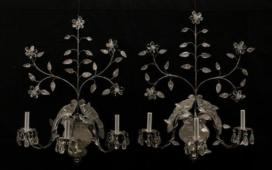 PAIR OF BAGUES-STYLE CRYSTAL & FOLIATE SCONCES