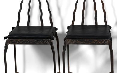 PAIR OF CONTEMPORARY IRON BAR STOOLS 39 1/2 x 17 x 18 in. (100.3 x 43.2 x 45.7 cm.)