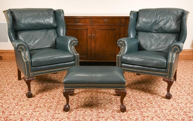 PAIR OF GEORGIAN STYLE LEATHER WINGBACK CHAIRS