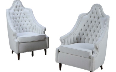 PAIR OF NEWLY UPHOLSTERED BUTTON BACK LOUNGE CHAIRS HAVING TURKISH...