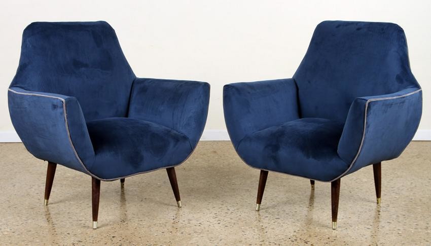 PAIR REUPHOLSTERED MID CENTURY MODERN CLUB CHAIRS