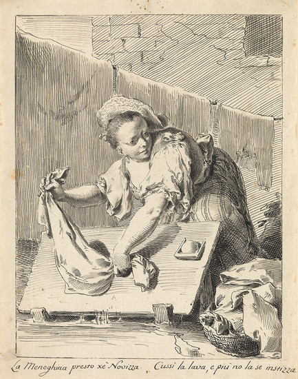PIETRO ANTONIO NOVELLI (Venice 1729-1804 Venice) A Young Woman Washing Linen. Pen and...