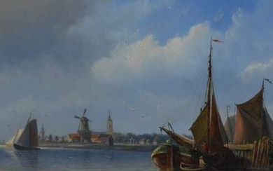 P.P. Schiedges (1813-1876) - Rivierlandschap met boten