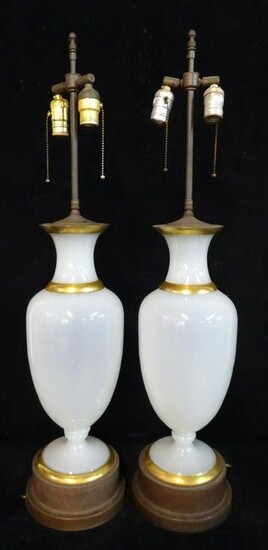 PR. WHITE OPALINE LAMPS 22"H