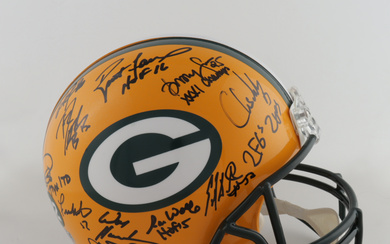 Packers Full-Size Authentic On-Field Helmet Signed by (23) with Brett Favre, Chris Jackie, Dorsey Levens, Ron Wolf, William Henderson (Radtke)