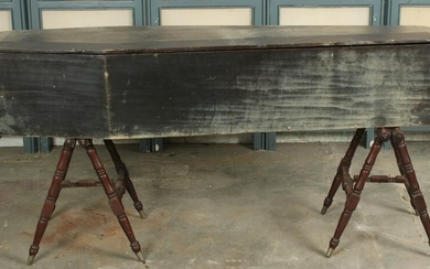 Painted Pine Coffin with Turned Leg Biers