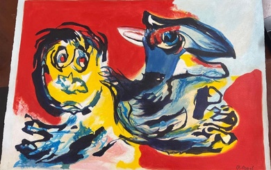 Painting on paper signed Karel Appel Abstract Art