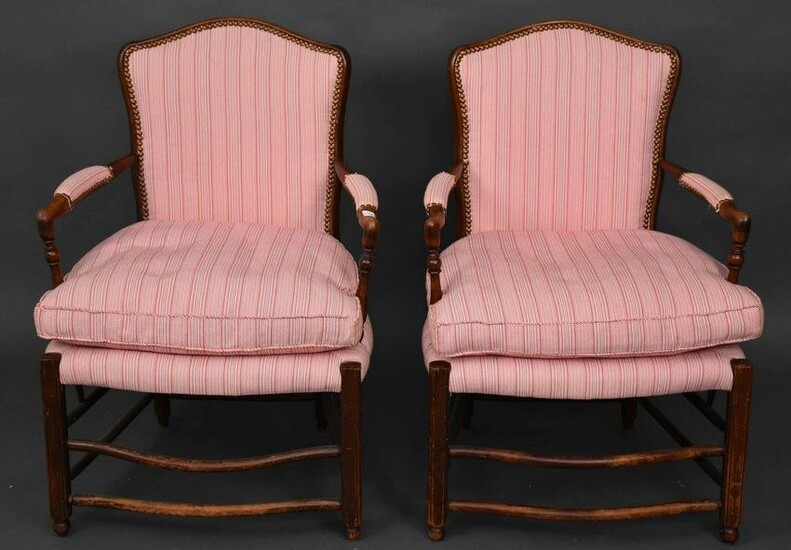 Pair 19th c. Country French Arm Chairs with Single Down